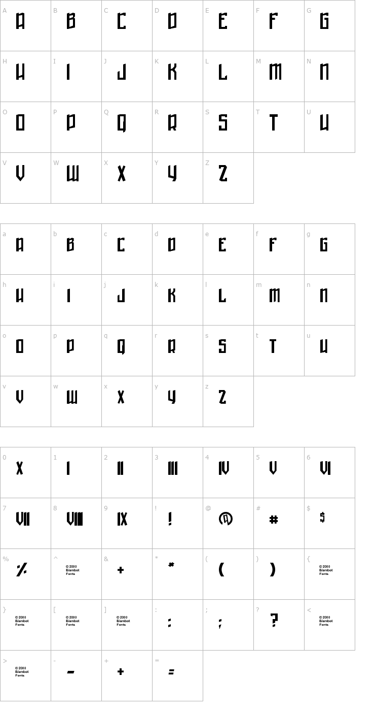 Character Map Winter in Gotham Font