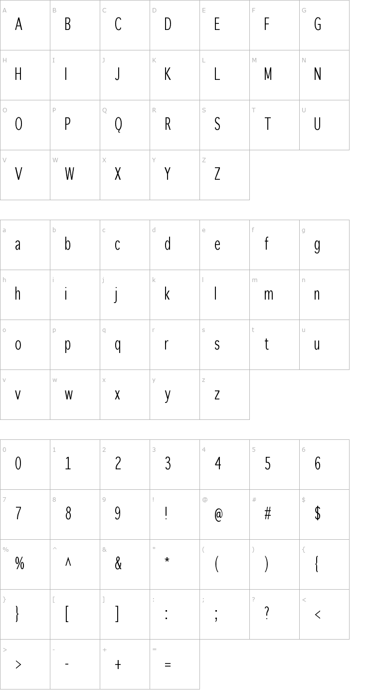 Character Map WinterthurCondensed Font