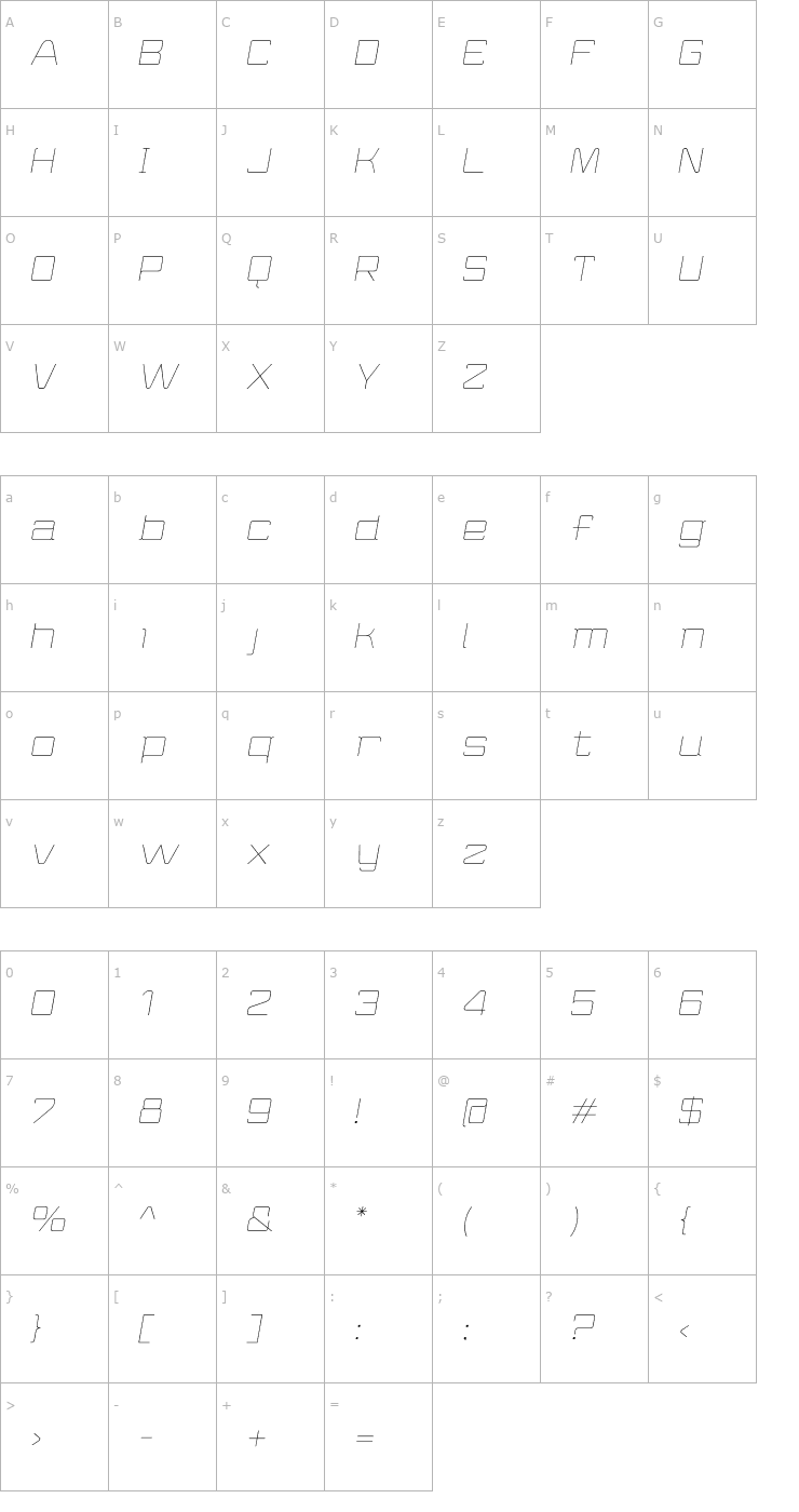 Character Map WiredLightItalic Font