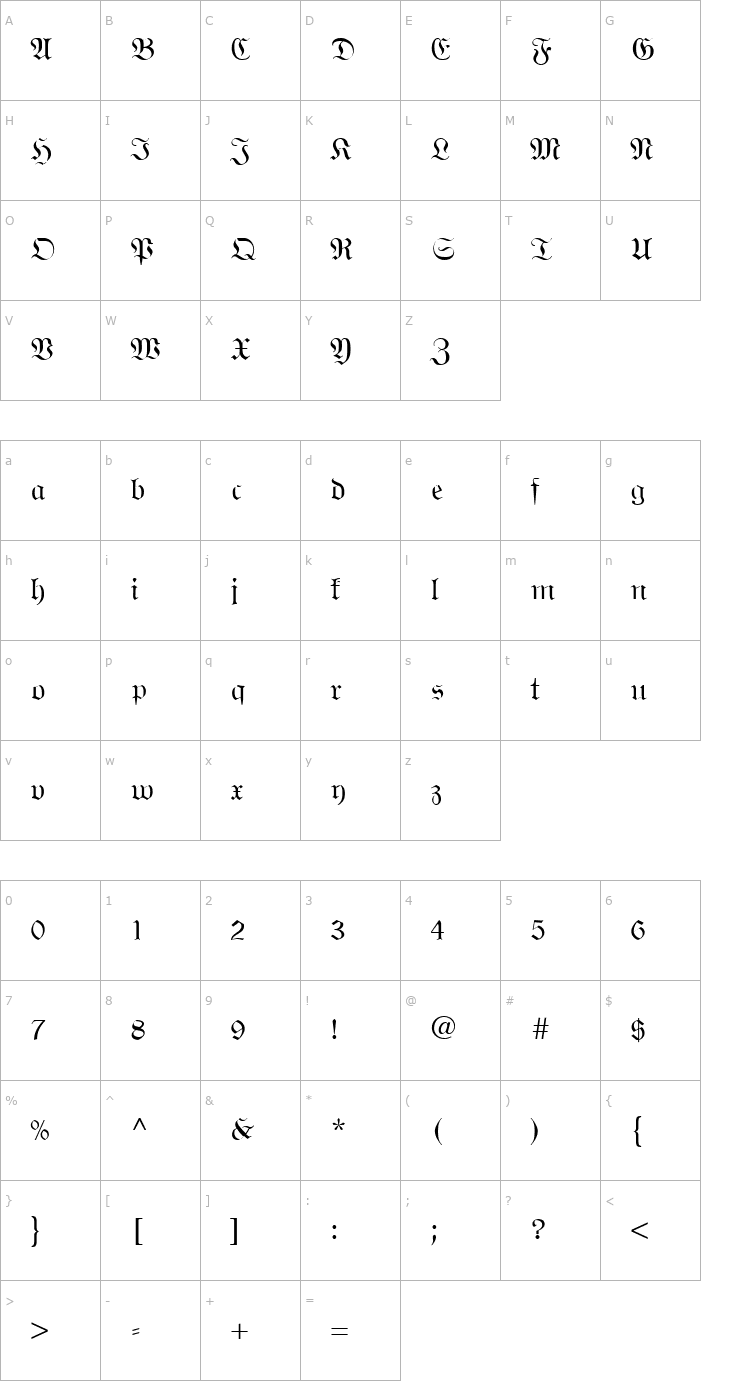 Character Map Wittenberg Font