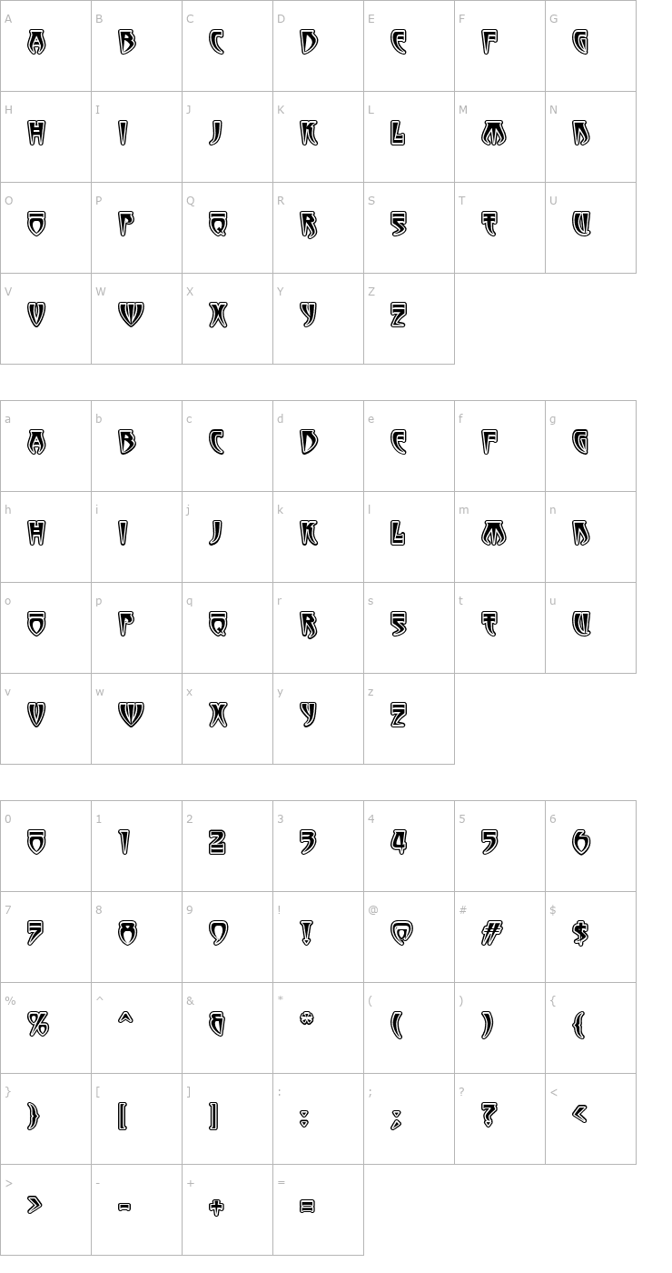 Character Map WizardryMF-Contour Font