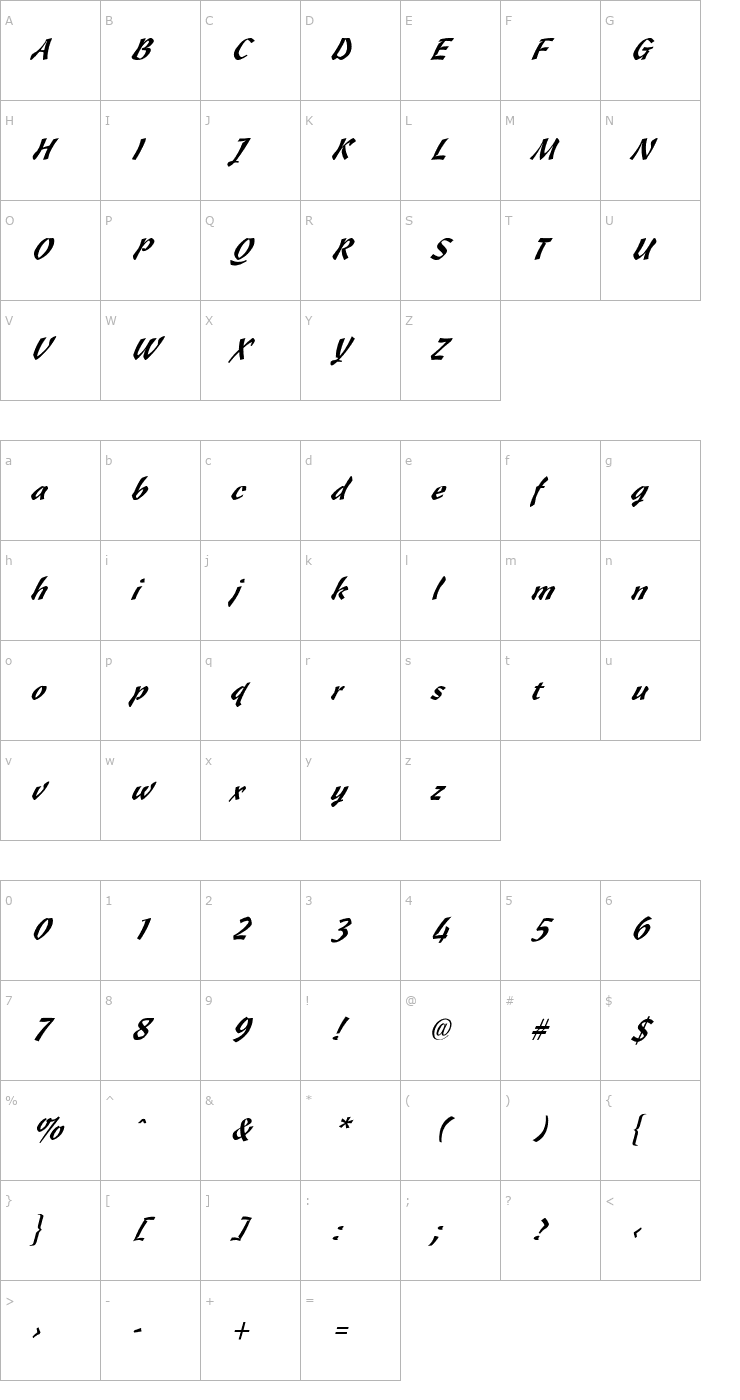 Character Map Wizzard Italic Font