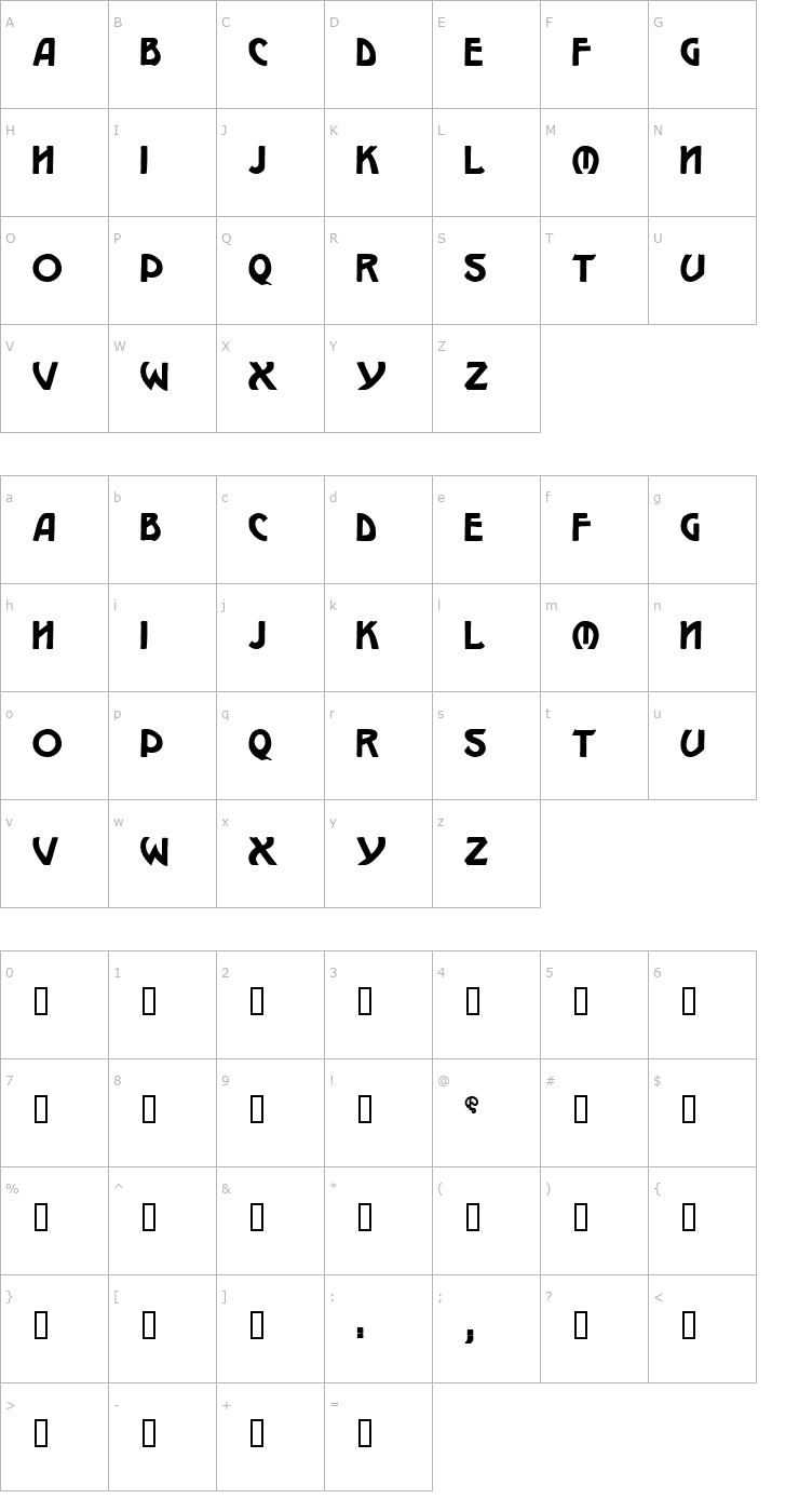 Character Map W.J. Pearce 213 Font