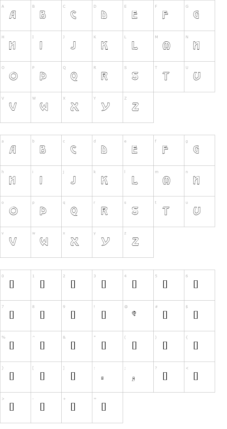 Character Map W.J. Pearce hollow Font