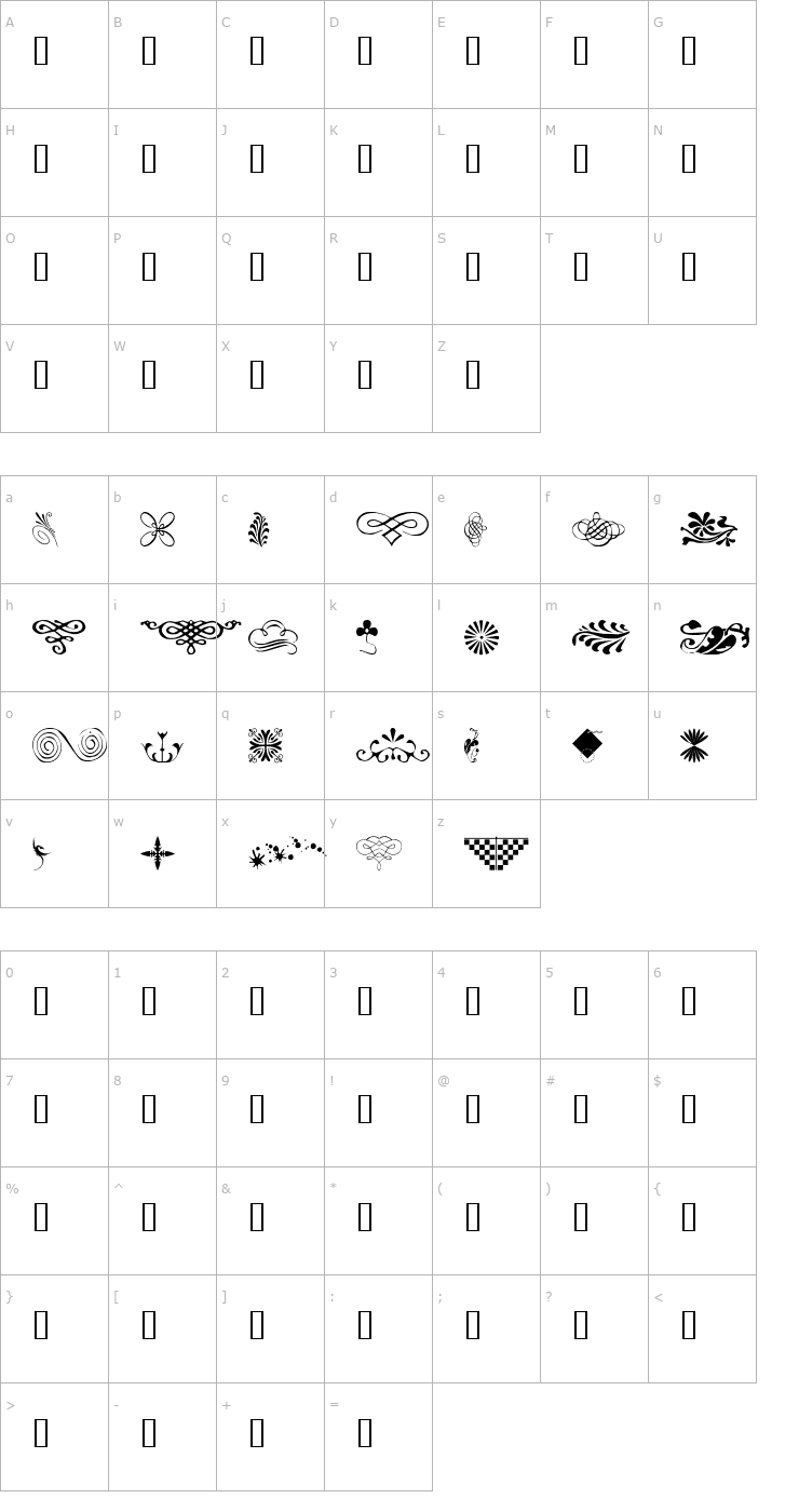 Character Map WM Designs 1 Font