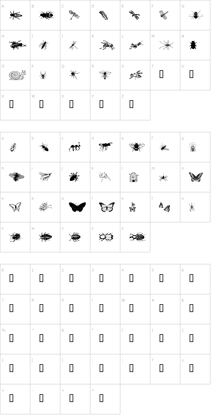 Character Map WM Insects Font
