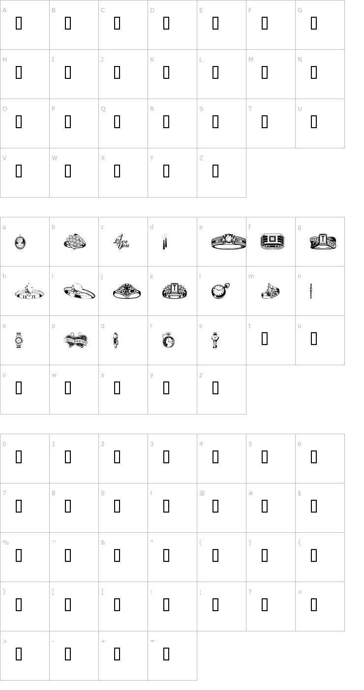 Character Map WM Jewelry Font