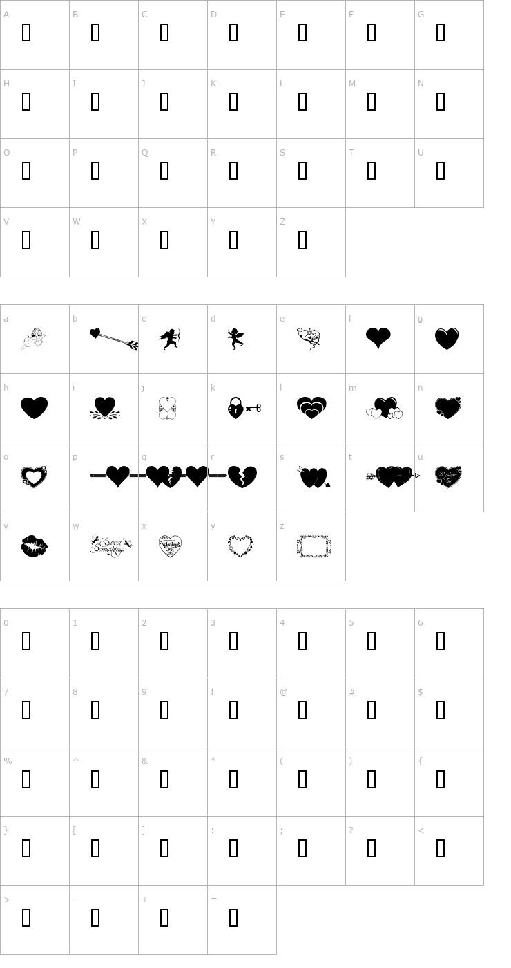 Character Map WM Valentine Font