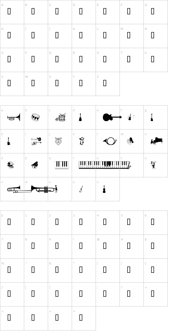 Character Map wmmusic1 Font