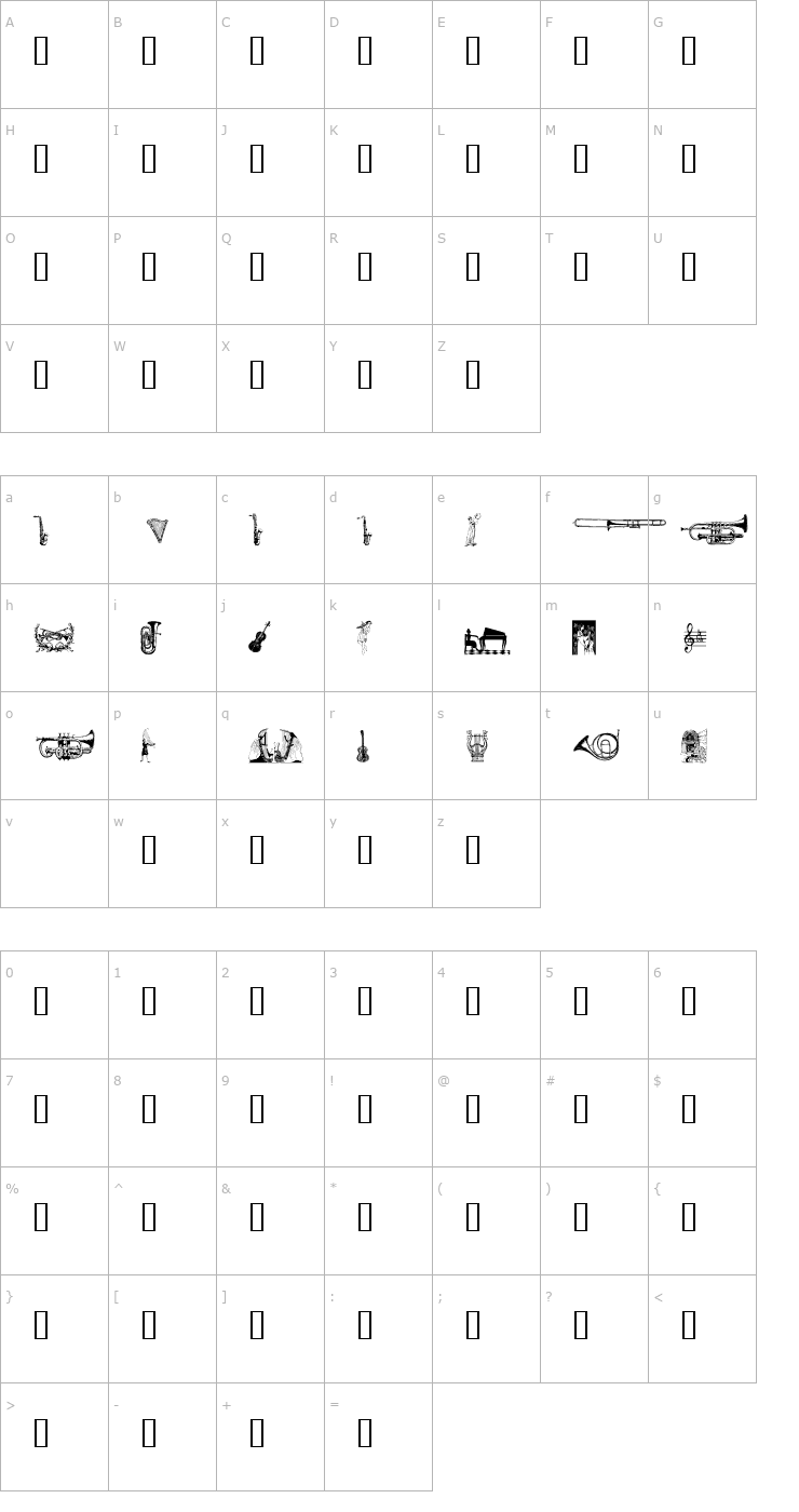 Character Map wmmusic2 Font
