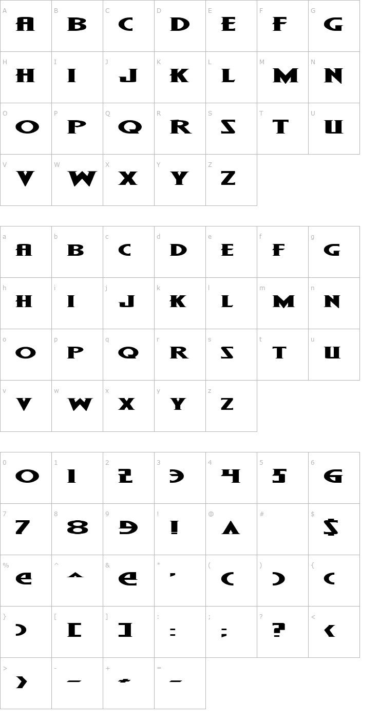 Character Map Wolf's Bane Expanded Font