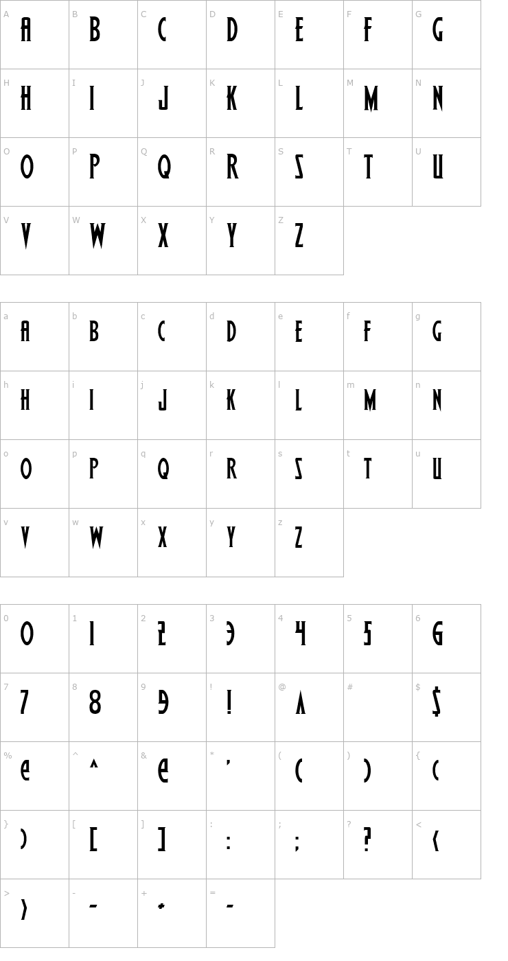 Character Map Wolf's Bane Font