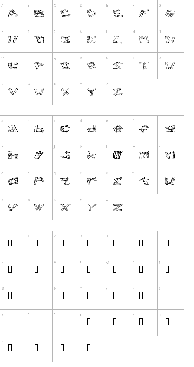 Character Map Wood 2 Font
