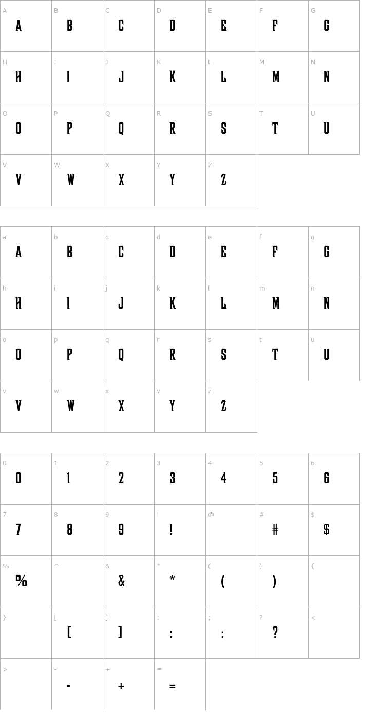 Character Map Wood Block CG Font