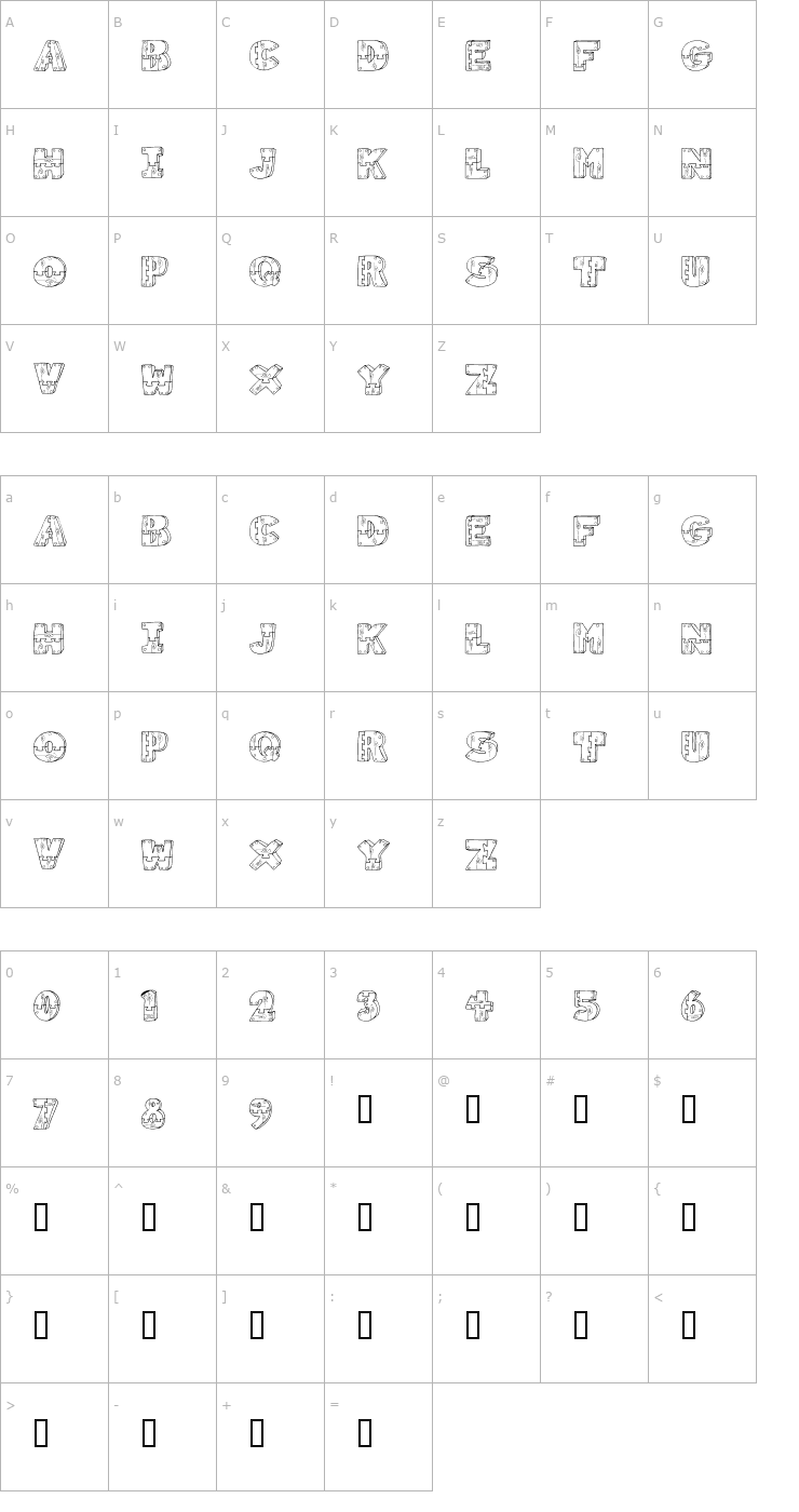 Character Map Wood Shapes Font