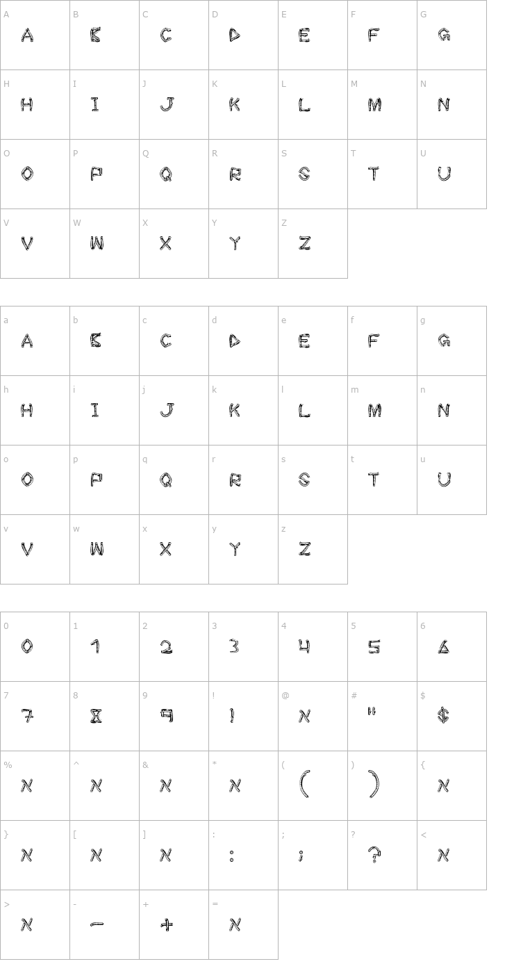 Character Map wood sticks Font