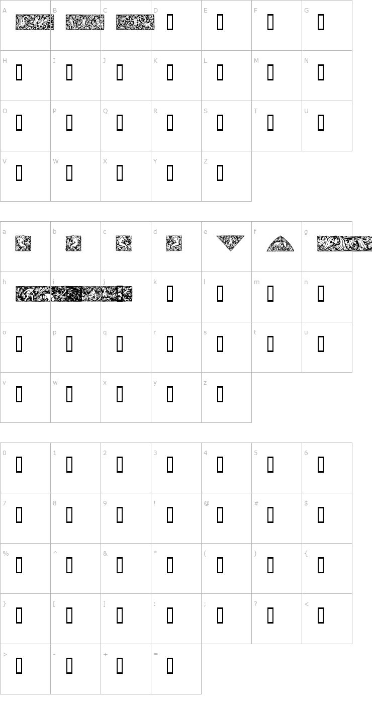 Character Map Woodcut 1 Font