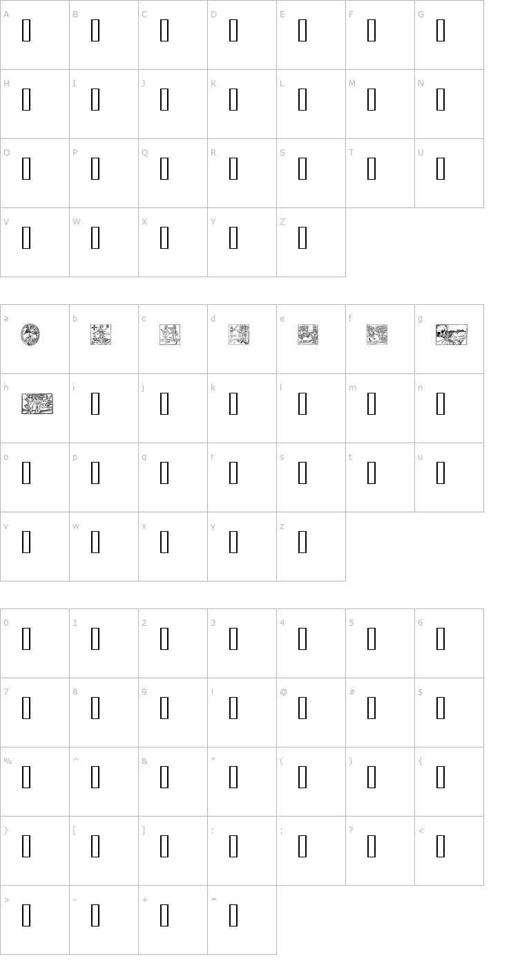 Character Map Woodcut 2 Font
