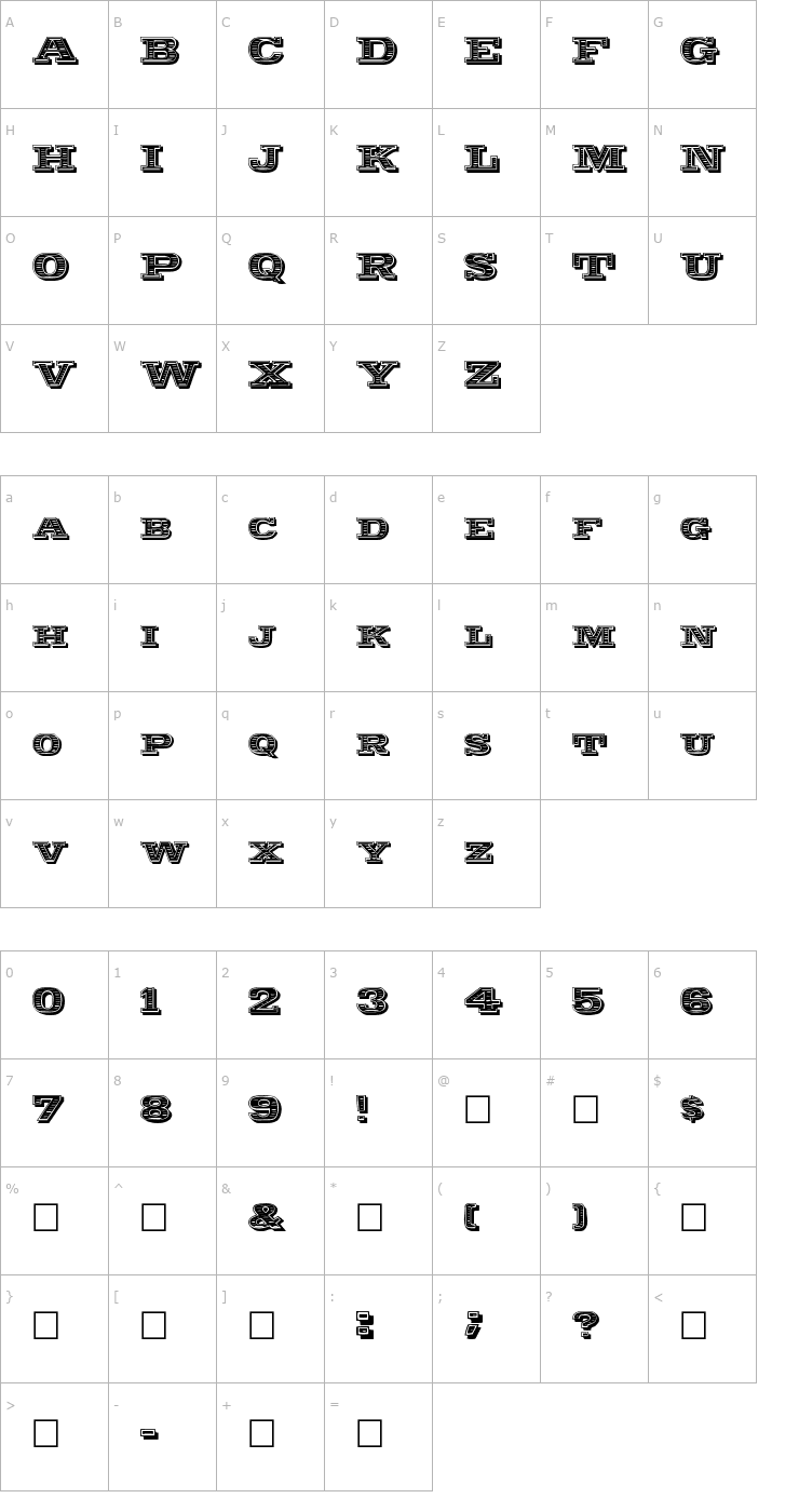 Character Map Woodcut Font