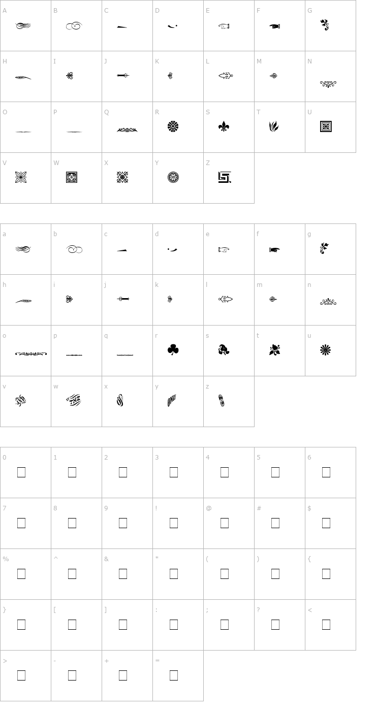 Character Map Woodcut Ornaments Two SSi Font