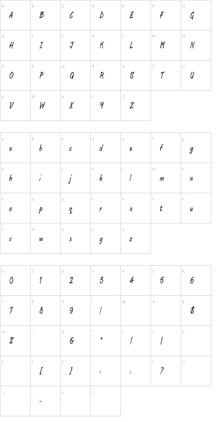 Character Map WoodcutCondensed Font