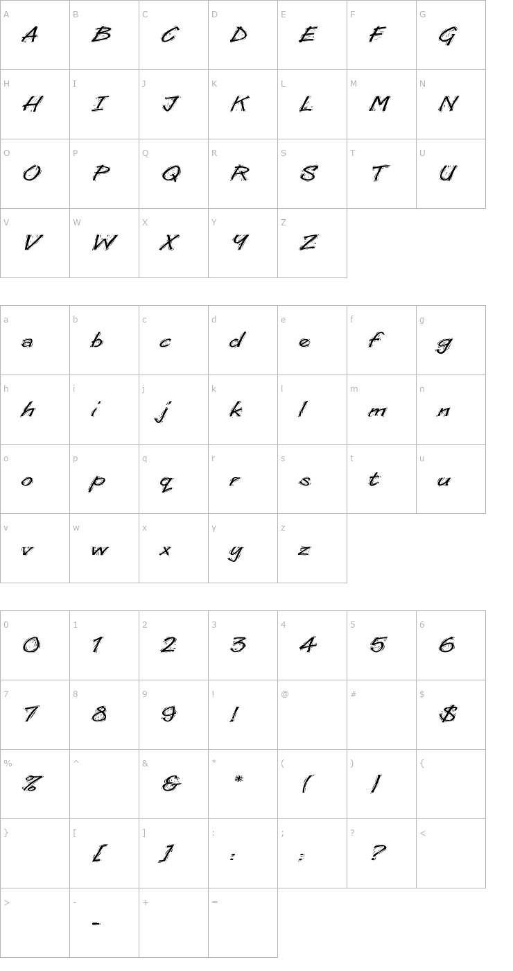 Character Map WoodcutExtended Font