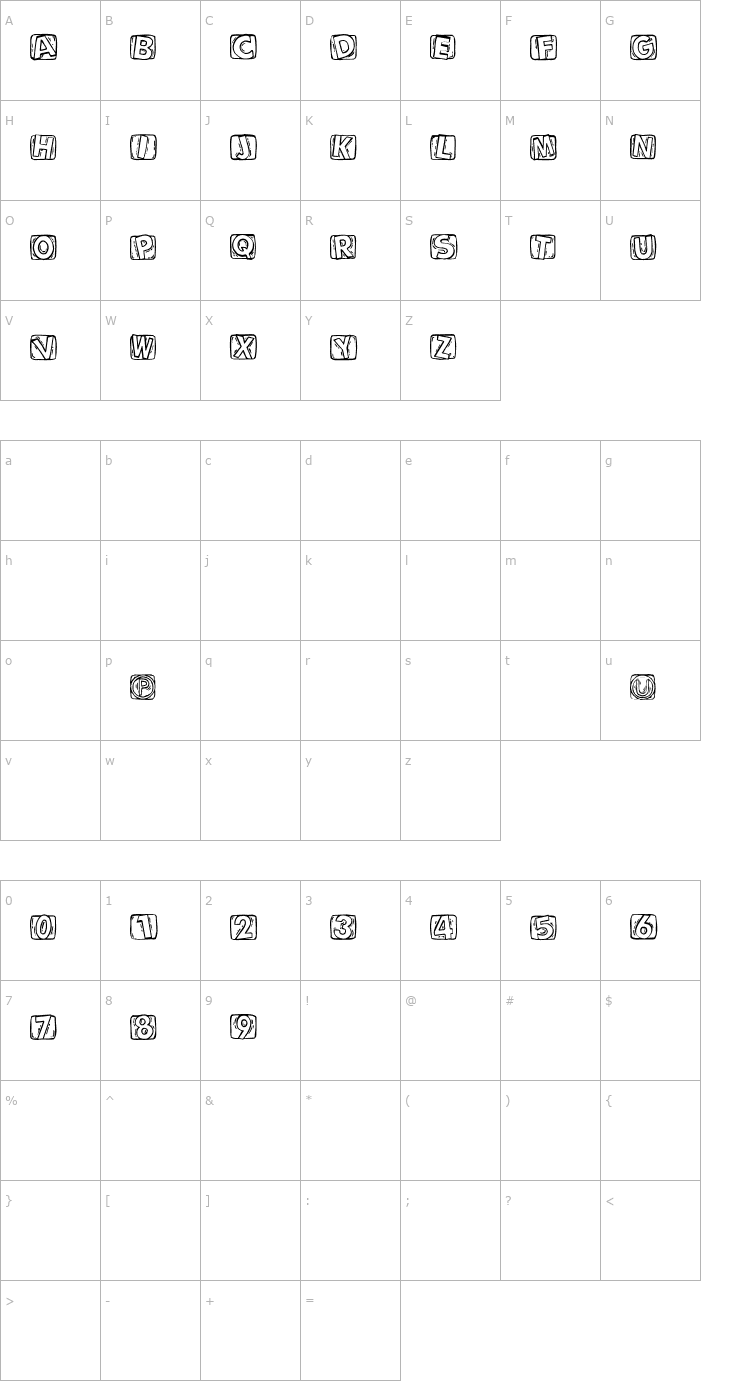 Character Map WoodcuttedCaps Font