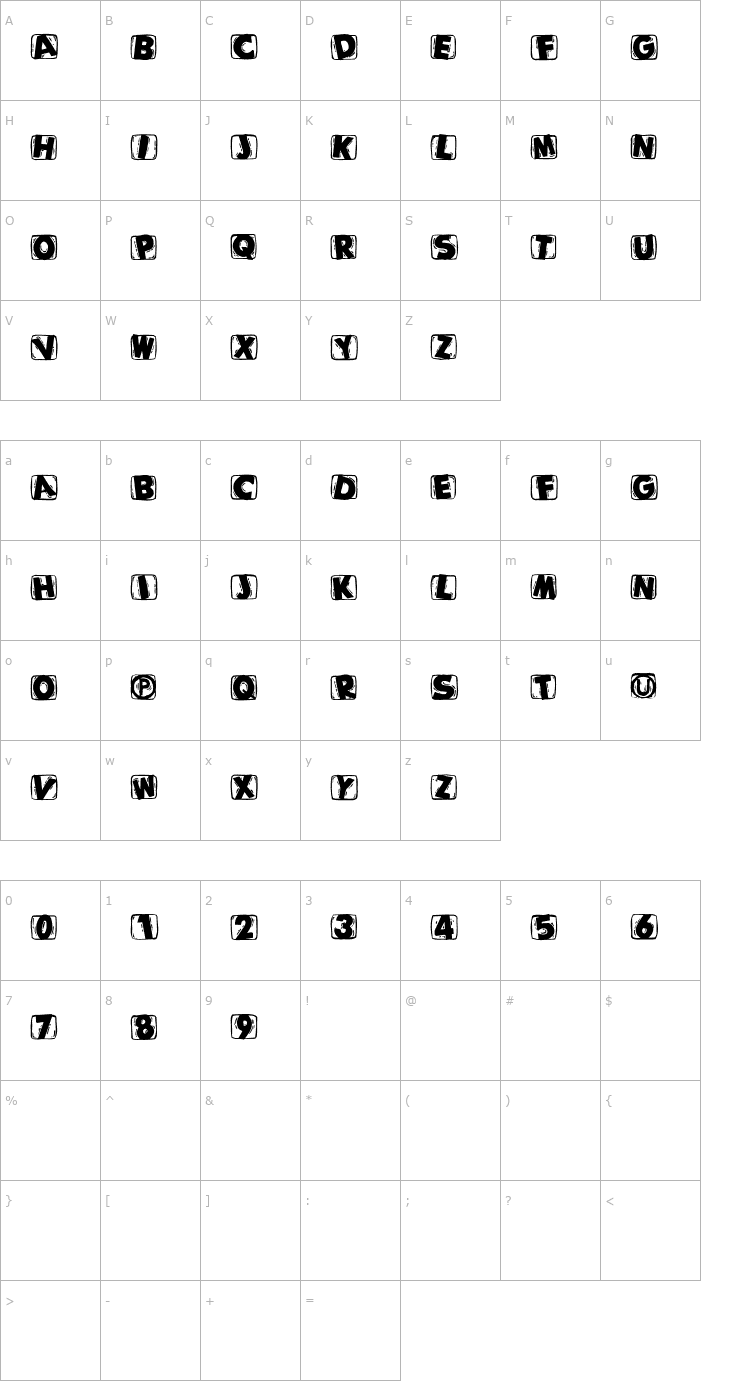 Character Map WoodcuttedCapsBlack Font