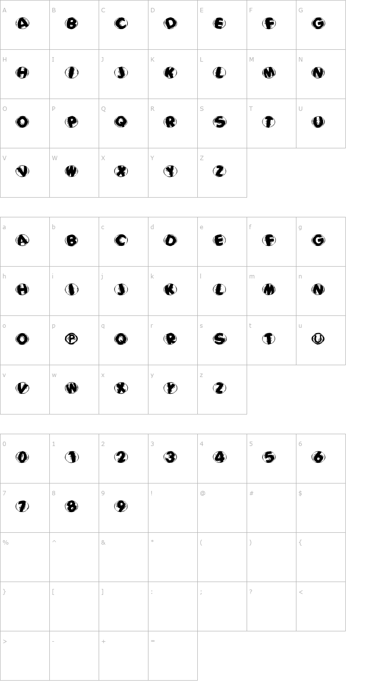 Character Map WoodcuttedCapsBlackFS Font