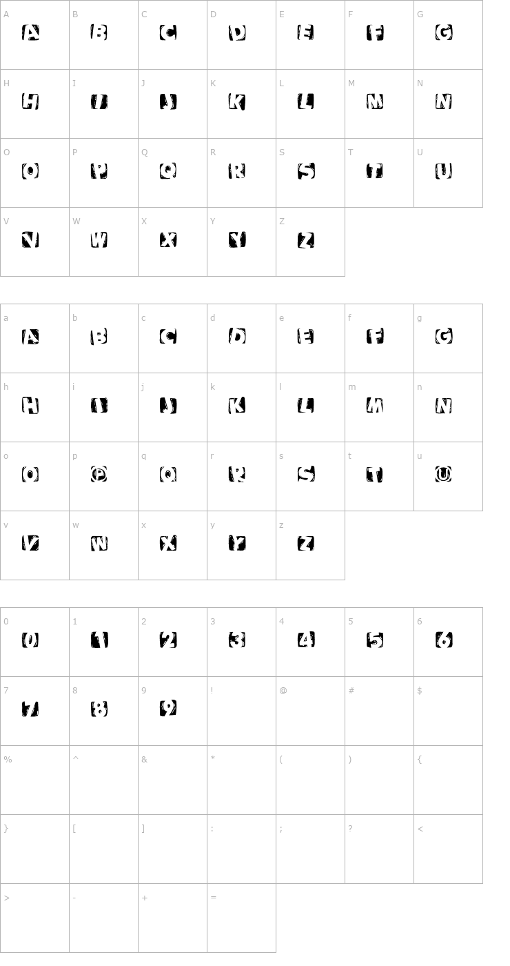 Character Map WoodcuttedCapsInvers Font