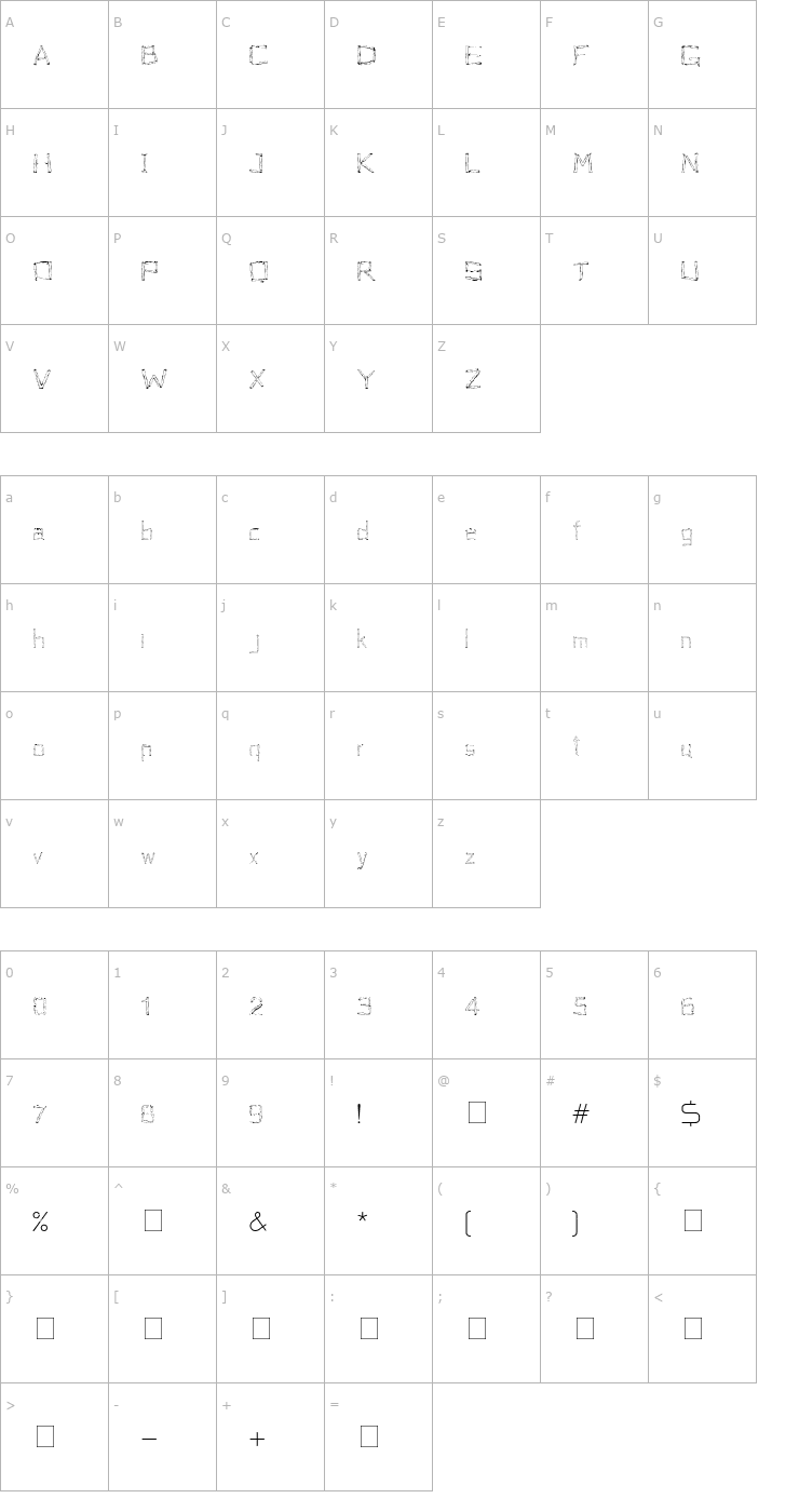Character Map Woodenhead Font