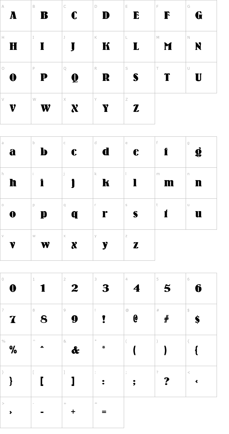 Character Map WoodenNickelBlack Font