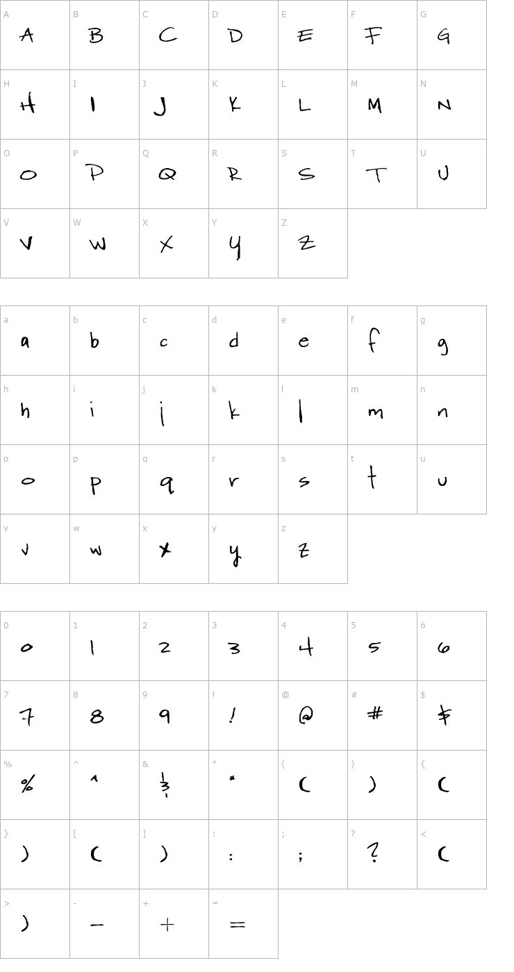 Character Map WordyDivaBeta Font