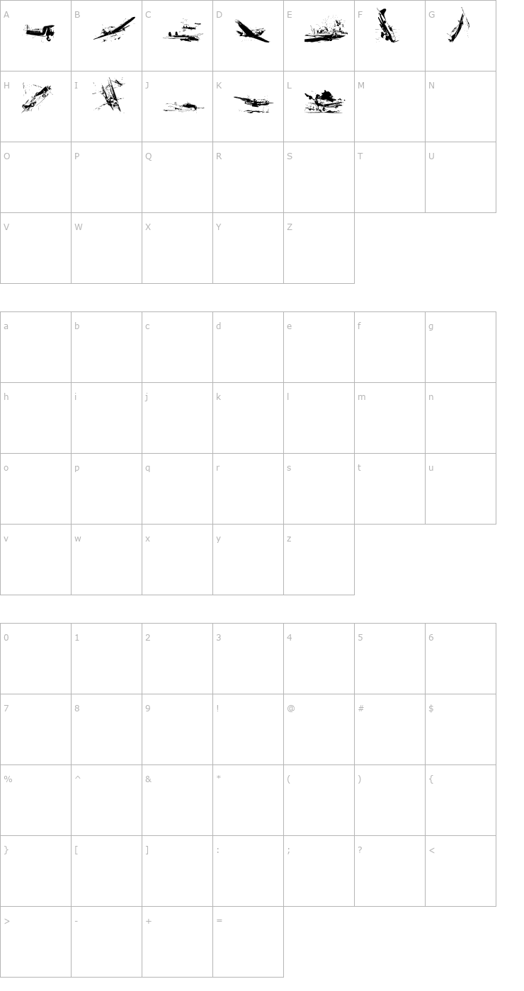 Character Map World War II Warplanes 2 Font