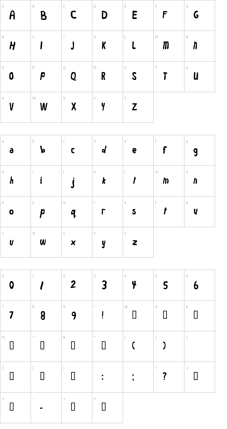 Character Map Worm Font