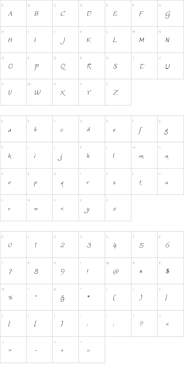 Character Map Worstveld Sling Extra Oblique Font