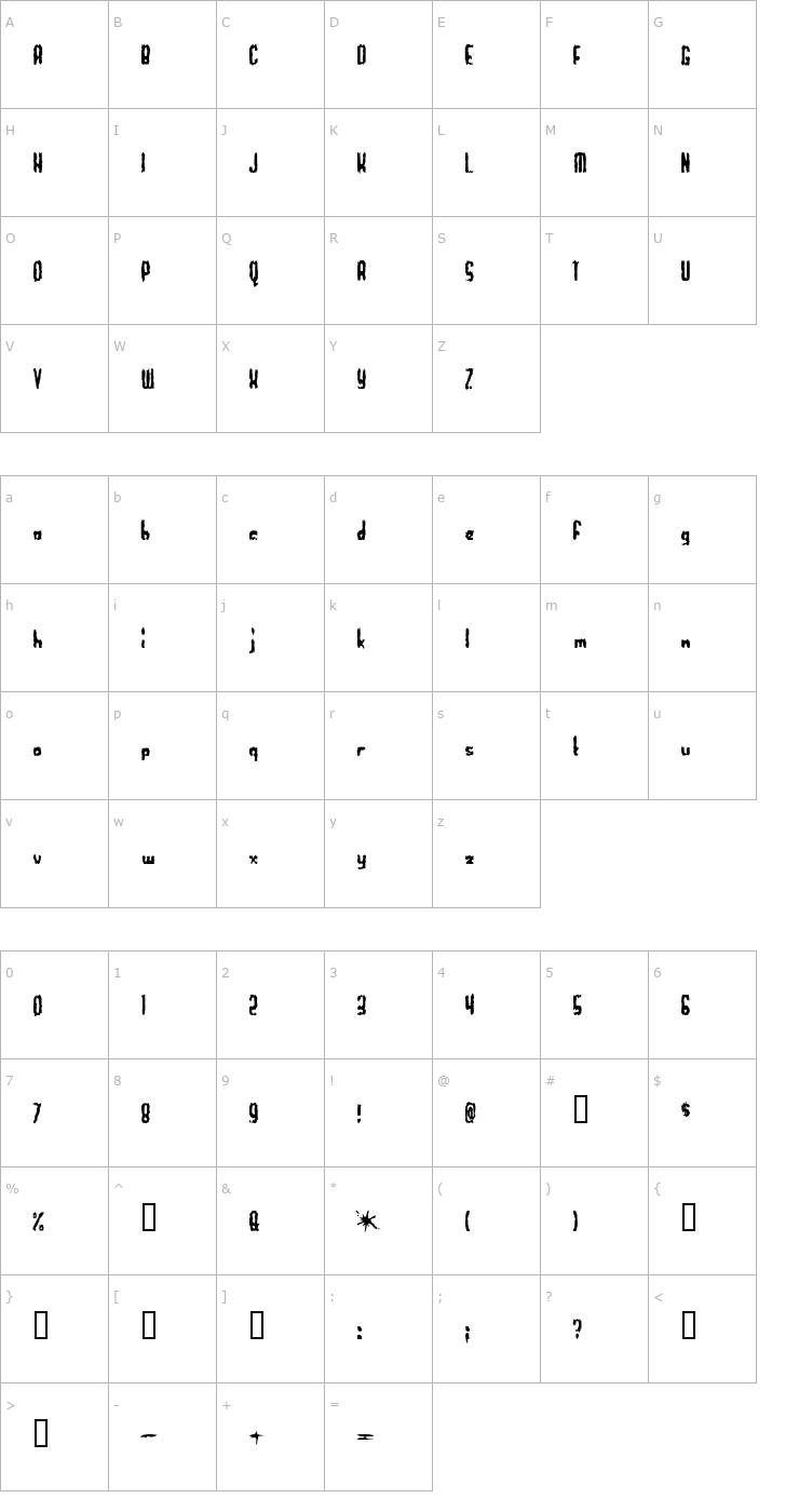 Character Map Worthless Bum Font