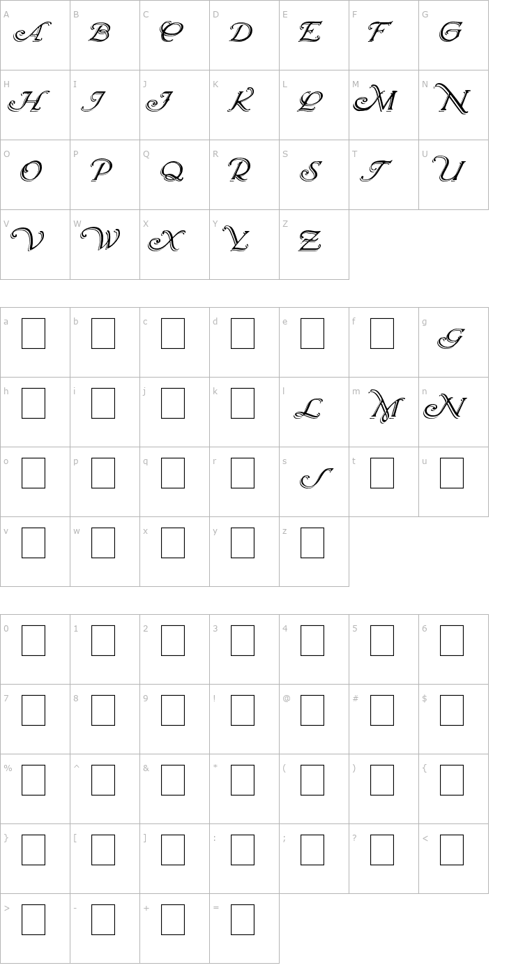 Character Map Wrenn Initials Shadowed Font
