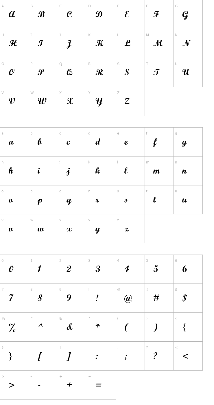 Character Map Wrexham Script Font