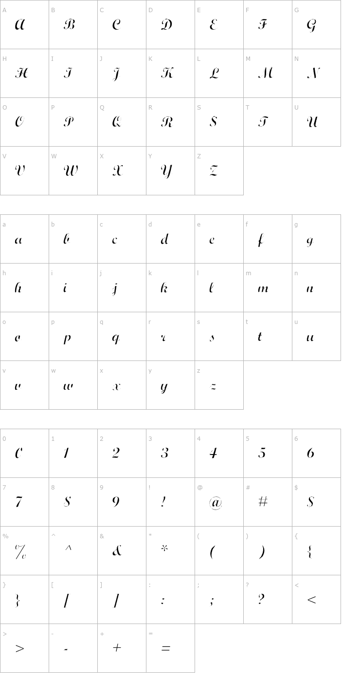 Character Map Wrexham Script Light Font