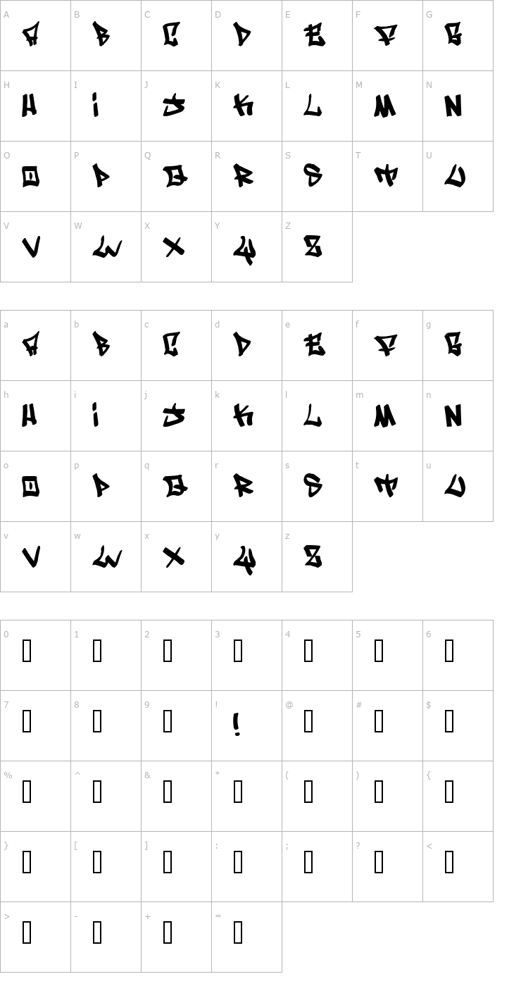 Character Map Writers condensed Font