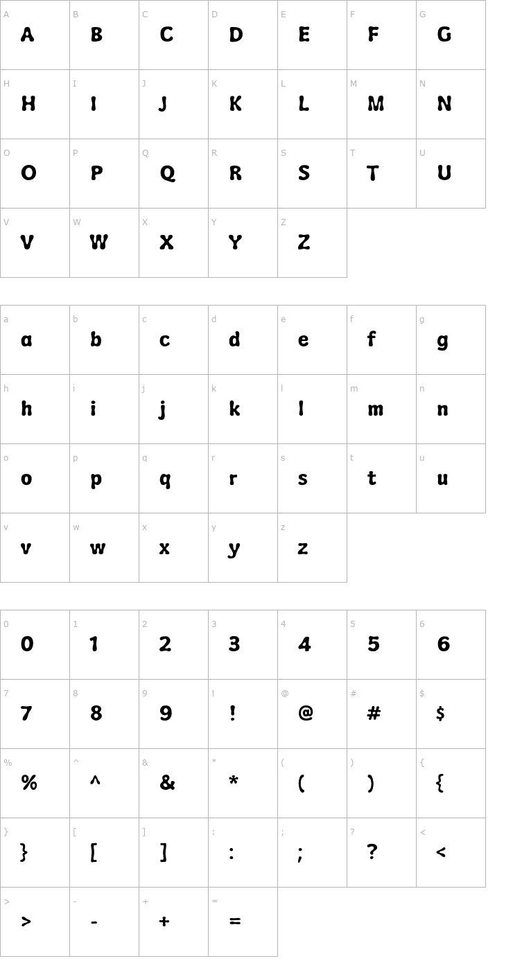 Character Map Wubble-Regular Font