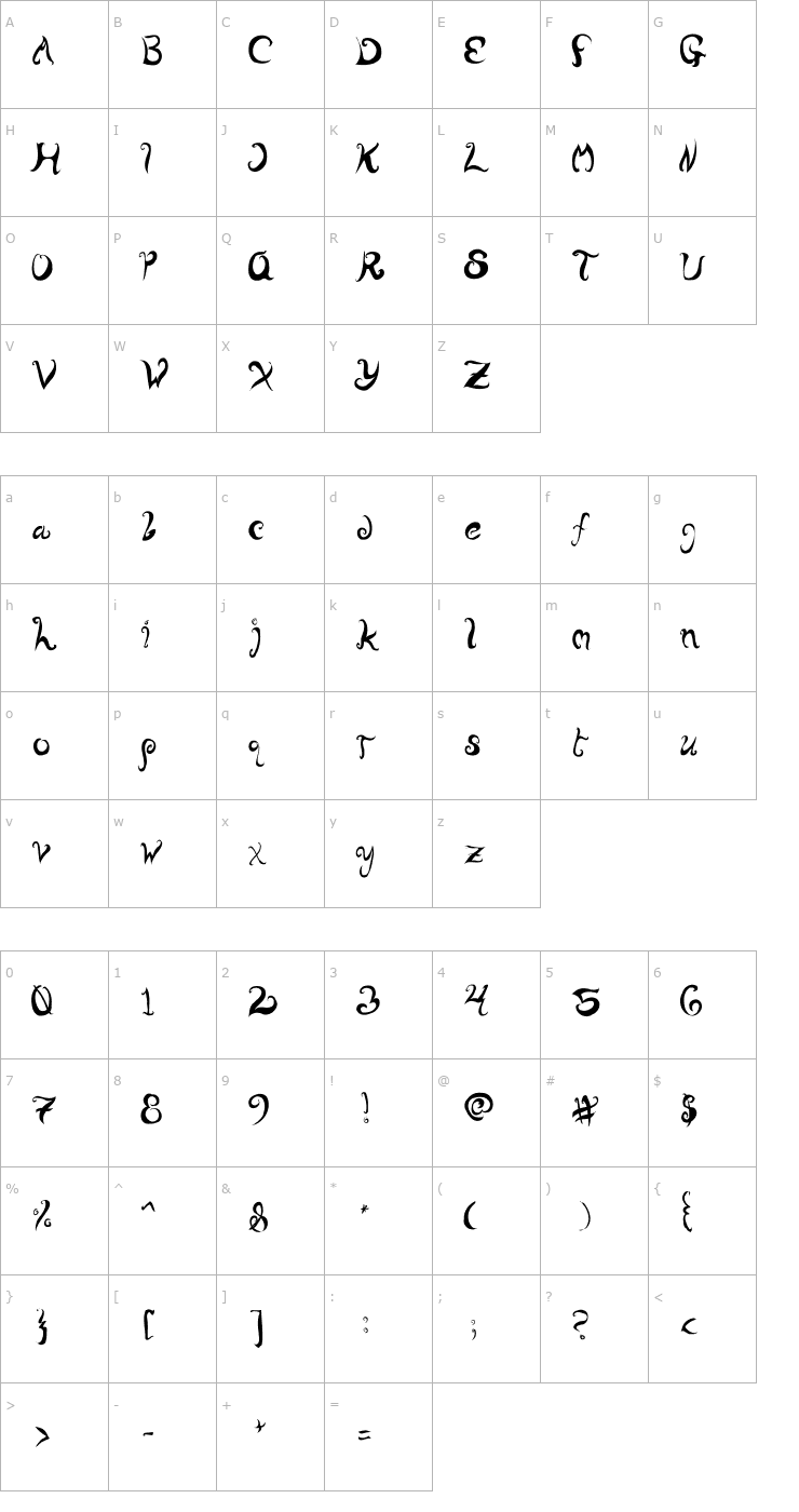 Character Map Wurly Fool Font