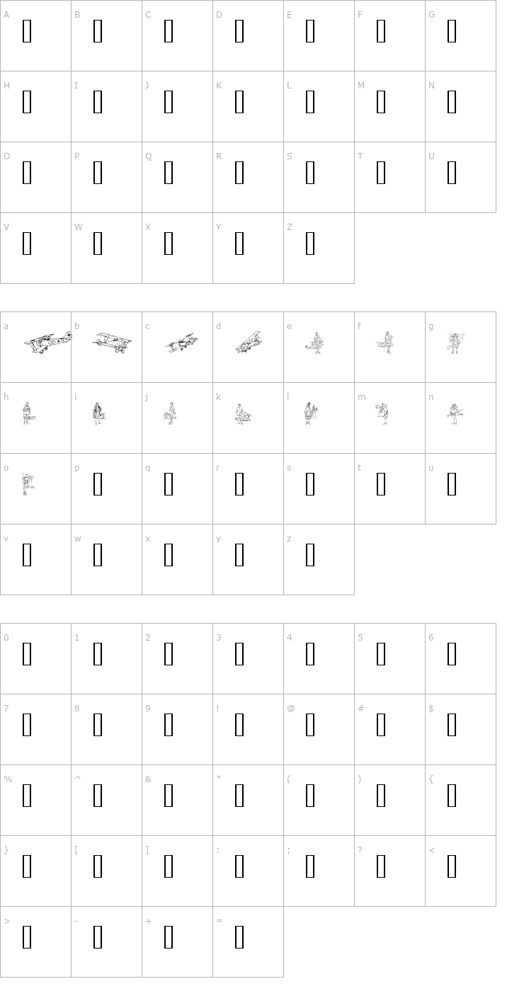 Character Map WW1 Planes Font