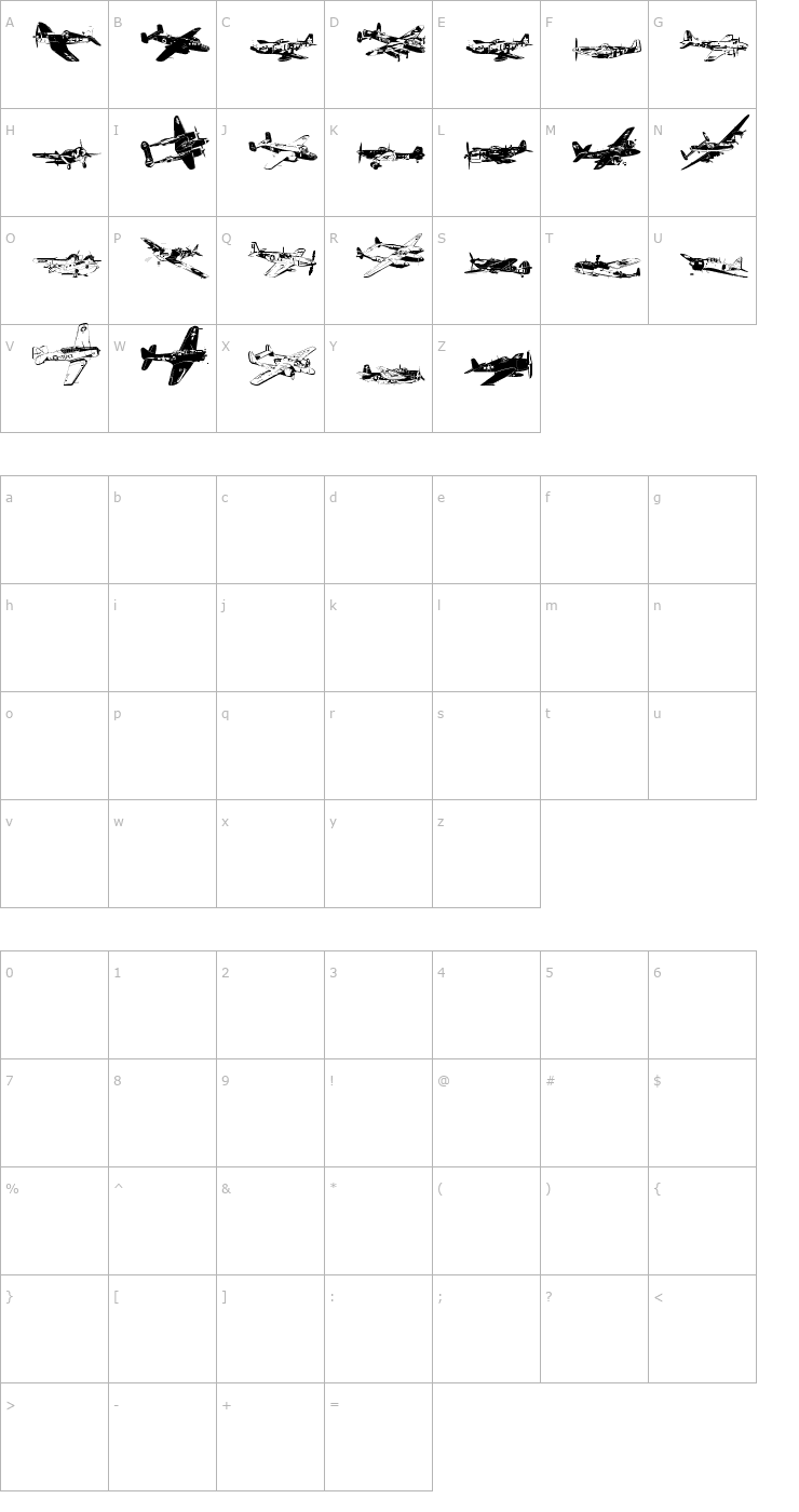 Character Map WW2 Aircraft Font