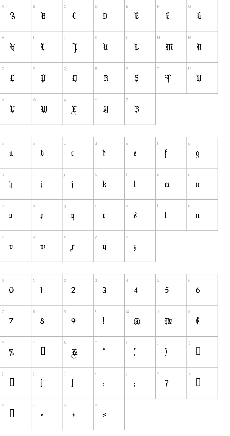 Character Map WW2 BlackltrAlt HPLHS Font