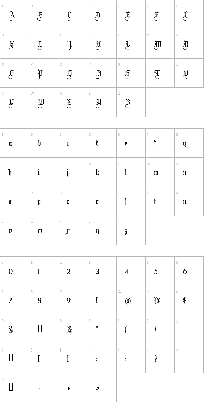 Character Map WW2Blackletter HPLHS Font