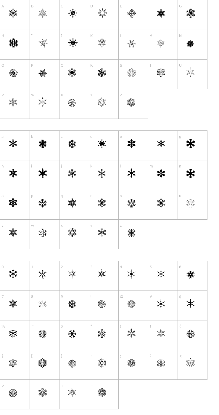 Character Map WWFlakes Font