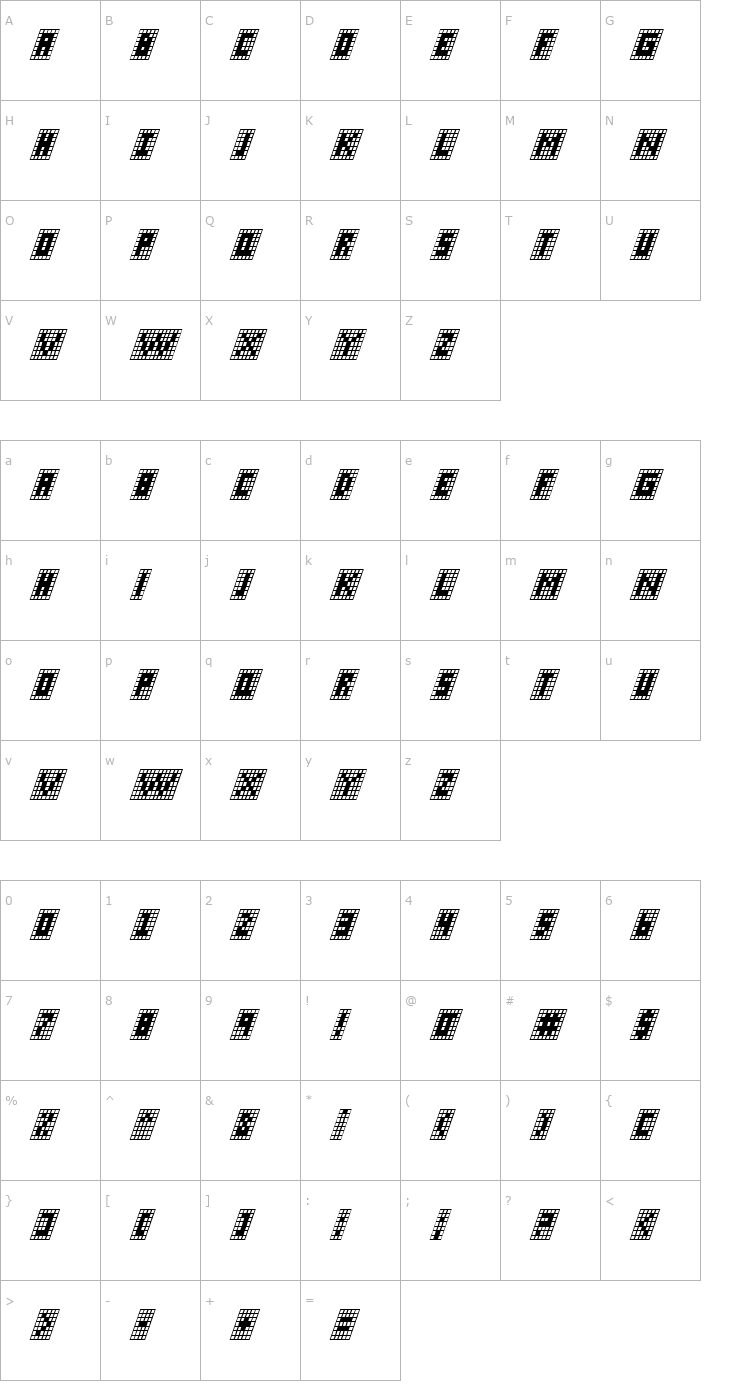 Character Map X-Grid Italic Font