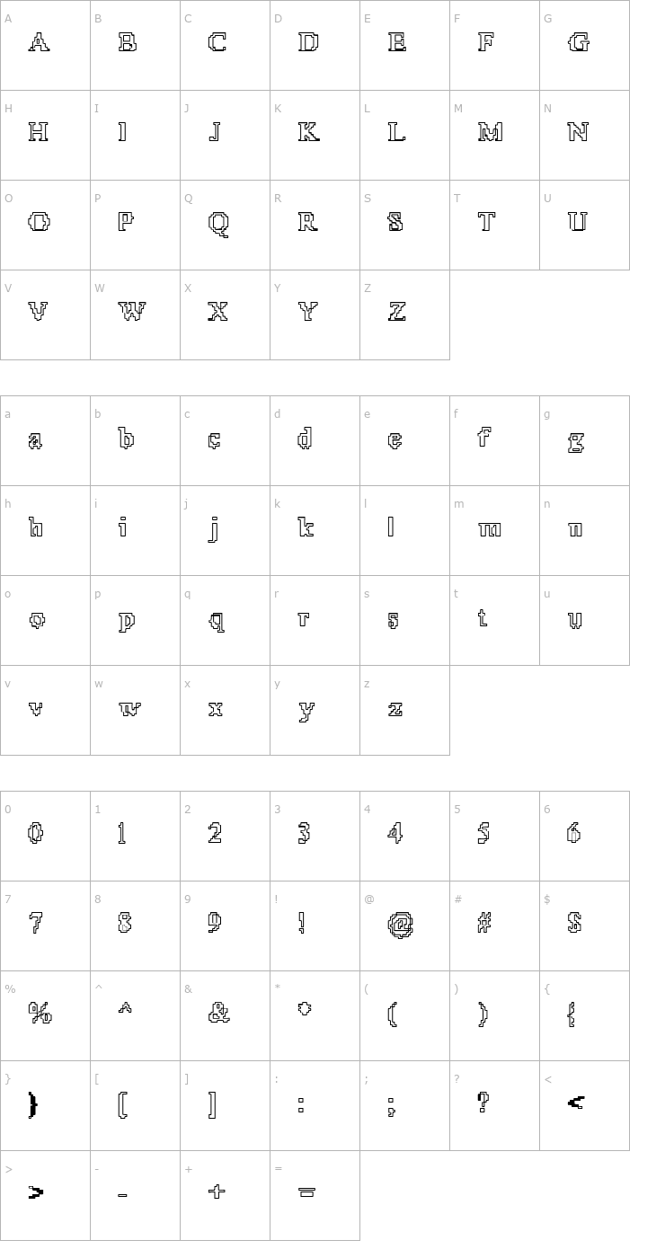 Character Map X51 Outline Font